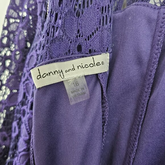 Danny & Nicole Lace Overlay Dress Size 16 Deep Purple Holiday Whimsigoth Ruffle - Picture 3 of 10